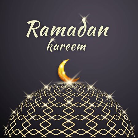 Ramadan Kareem Dome of the Beautiful and Shining Mosque with a Glowing Moon on it.のイラスト素材