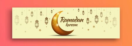 Banner for Ramadan Preparation with a Shining Moon Design, lanterns and starsのイラスト素材