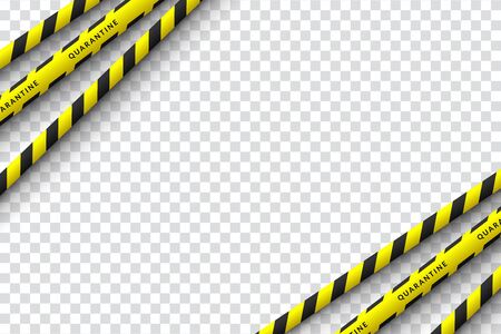 Vector design of coronavirus danger warning in yellow and black stripes. Isolated with a transparent background. Limiting the area of virus, quarantine, lockdown. Biohazard sign.のイラスト素材