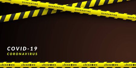 Vector design of coronavirus danger warning in yellow and black stripes. Background with copy space. Dividing area Covid-19, quarantine, lockdown.のイラスト素材