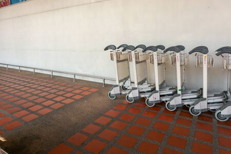 Airport Trolley Blank White Wall Floorの写真素材