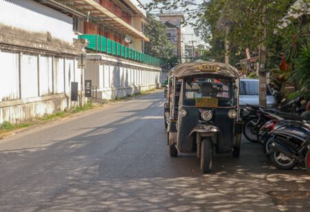 traditional taxi tuk tuk passenger car in Chiangmai Thailandのeditorial素材