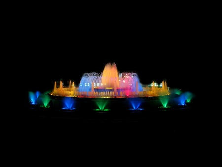 Montjuic magic fountain. A lights,colors and music spectacle at night, displayed in magic fountains situated in Barcelona (Spain)の写真素材