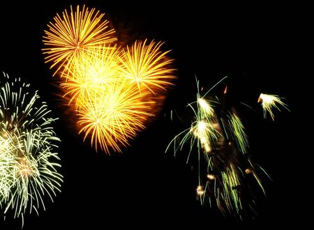 Colorful fireworks over dark sky, displayed during Barcelona Patron Saint La Merce (24th of september)の写真素材