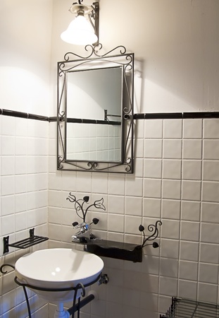 Empty bathroom decorated in a retro styleの写真素材