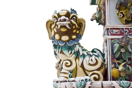 chinese lion statue isolateの写真素材