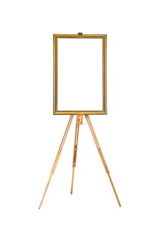 Blank signboard on tripod isolate white backgroundの写真素材