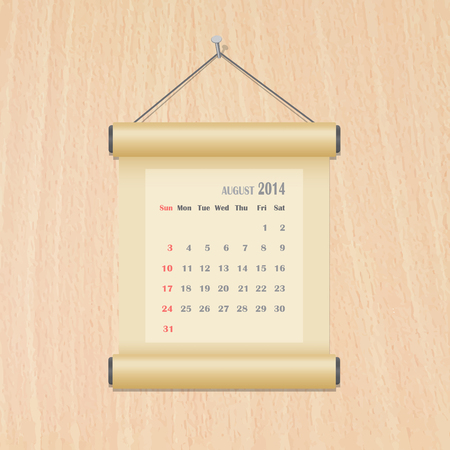 August 2014 calendar on wood wallのイラスト素材