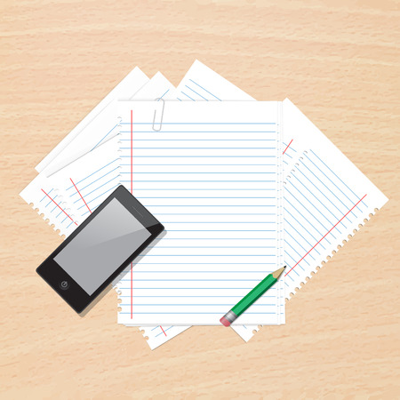 Paper note on wood background vector illustrationのイラスト素材