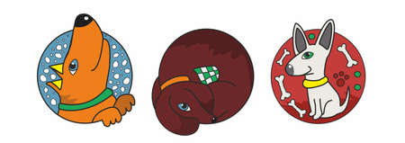 Three cute lovely colorful dogs. Creative childish texture. Cartoons, vector illustration.のイラスト素材