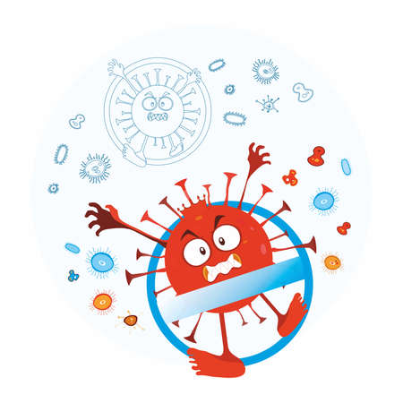 A harmful coronavirus is trying to attack. He wants to infect, and the bacteria are his helpers. Outbreak of coronavirus 2020 that affects the airways, a pandemic health risk. Vectorのイラスト素材