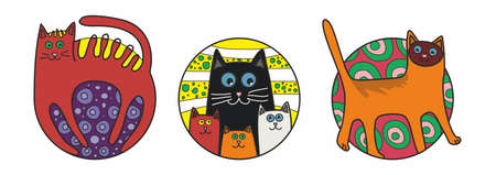 Cute lovely colorful cats. Creative childish texture. Cartoons, vector illustration.のイラスト素材