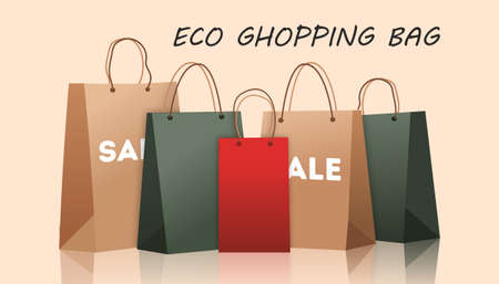 A set of eco-craft shopping bags. vector illustrationのイラスト素材