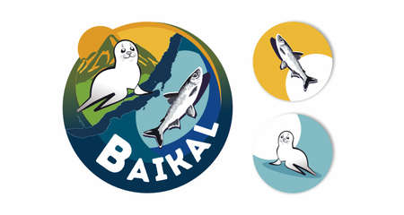 Logo of lake Baikal. Where the seal lives and there are a lot of fish. Nature.のイラスト素材