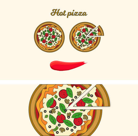 Hot pizza straight from the oven. Bright and juicy. Ketchup smearのイラスト素材