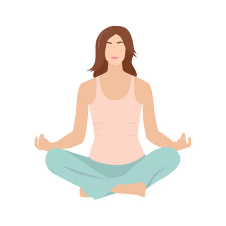 The girl is engaged in yoga. Flat style. Vector illustrationのイラスト素材