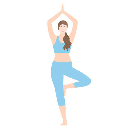 The girl is engaged in yoga. Flat style. Vector illustrationのイラスト素材