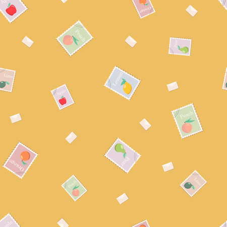 Seamless pattern with postage stamps and envelopes. Vector illustration