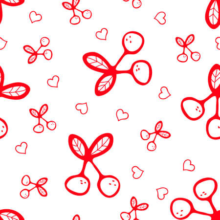 Seamless vector pattern of hand-drawn cherries.のイラスト素材