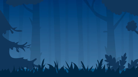 Background forest. Silhouettes of trees and grass. Vector illustrationのイラスト素材