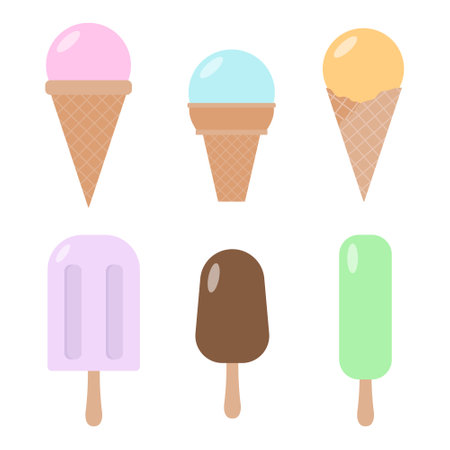 A collection of colorful ice cream. Images in flat style. Vector illustrationのイラスト素材