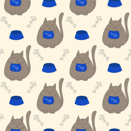 Seamless pattern with cute cats. Vector illustrationのイラスト素材