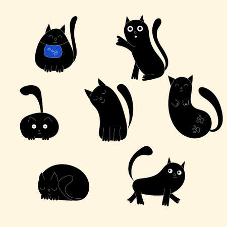 A set of funny black cats. Vector illustrationのイラスト素材