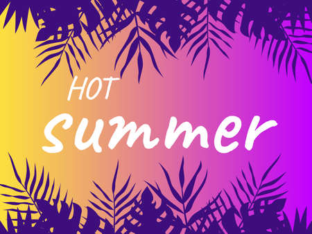 Summer banner with palm leaves and text. Vector illustration