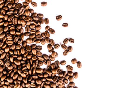 Close up of Coffee beans on white backgroundの写真素材