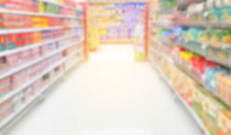Blurred background of Supermarket products shelf can be use as backgroundの写真素材