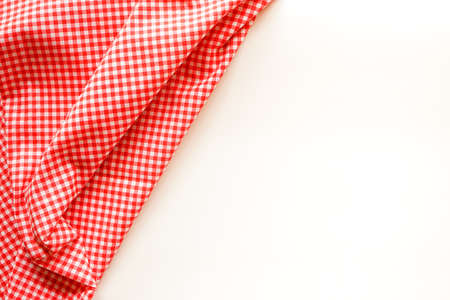 Classic pink plaid fabric or tablecloth on white background with copy space.の写真素材