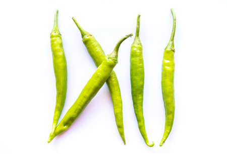 green chili pepper on white backgroundの写真素材