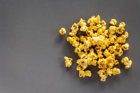 Popcorn on grey background with copy spaceの写真素材