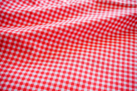 Red and white checkered tablecloth background. Top view.の写真素材