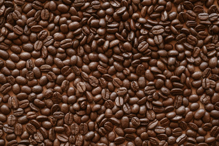 Coffee beans on a brown background. Close-up.の写真素材