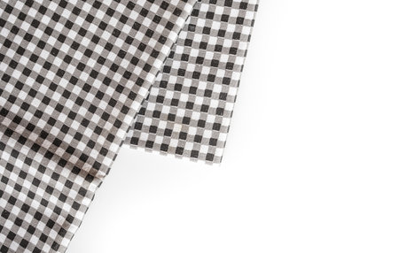 Checkered tablecloth isolated on white background. Top view.の写真素材