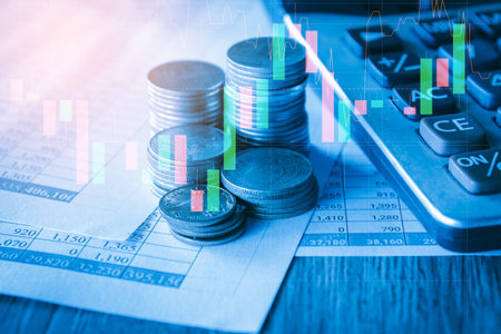 Stock market or forex trading graph and candlestick chart suitable for financial investment concept.の写真素材