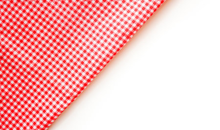 Red tablecloth isolated on white background. Clipping path included.の写真素材