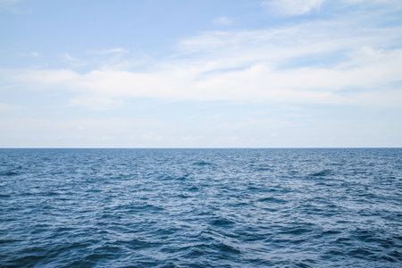 Blue sea and blue sky background. Copy space for text or design.の写真素材