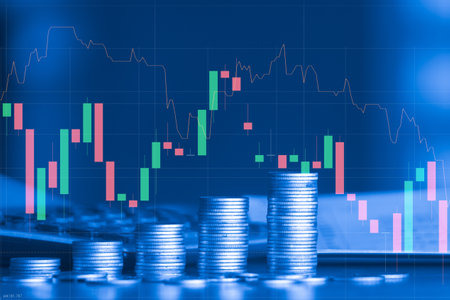 Stock market or forex trading graph and candlestick chart suitable for financial investment concept. Economy trends background for business idea and all art work design.の写真素材