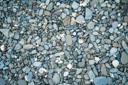 Pebbles on the beach as a background. Close up.の写真素材