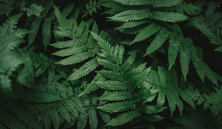 Green leaves of ferns in the forest. Nature background.の写真素材