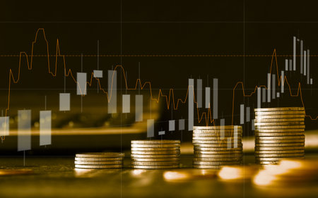 Stock market or forex trading graph and candlestick chart suitable for financial investment concept. Economy trends background for business idea and all art work design.の写真素材