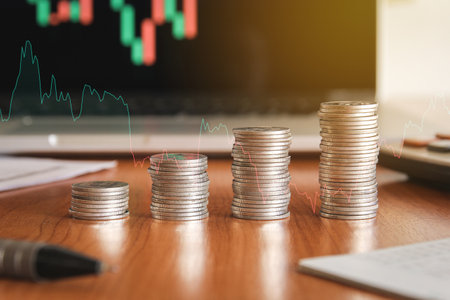 Investment concept, Coins graph stock market,Coins graph stock marketの写真素材