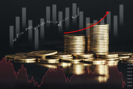 Investment concept, Coins stacked on each other, graph stock marketの写真素材