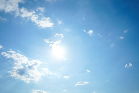 blue sky background with tiny clouds, soft focus and vintage tone.の写真素材