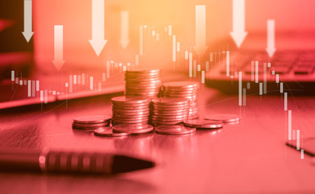 Stock market or forex trading graph and candlestick chart suitable for financial investment concept.の写真素材