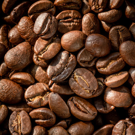 Roasted coffee beans background. Close-up of coffee beans.の写真素材