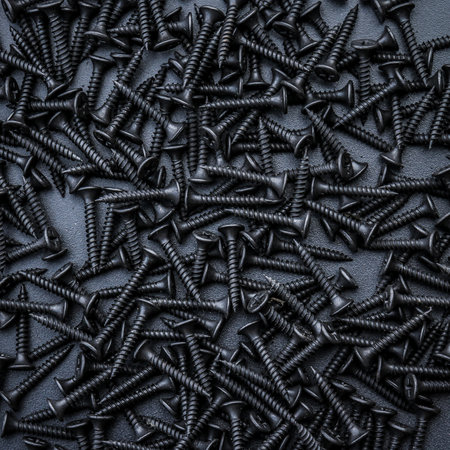 Screws on black background. Top view. Flat lay.の写真素材