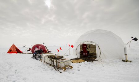 Polar research dive camp over a drifting ice floe in Antarcticaの写真素材